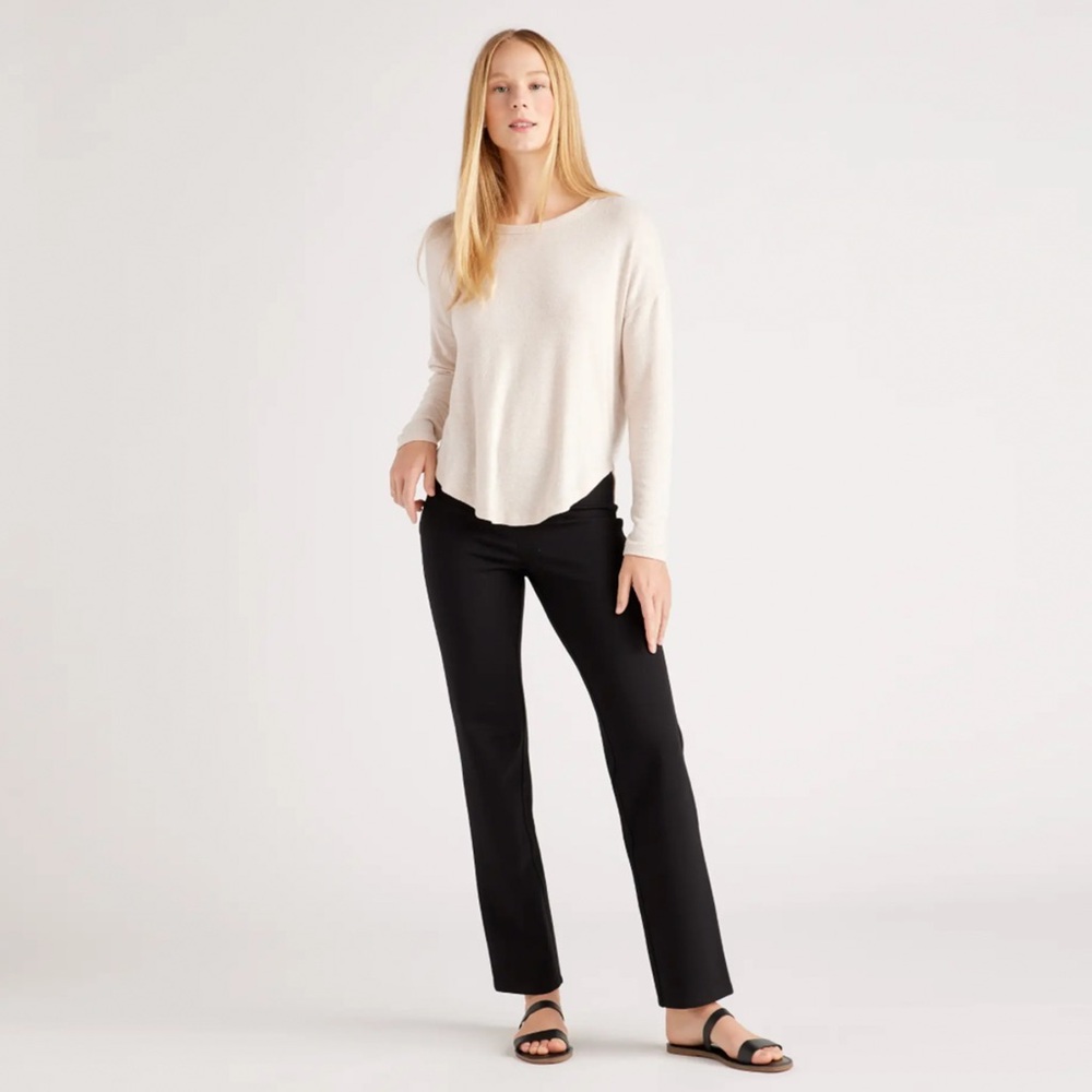 Quince - Ultra-Stretch Ponte Straight Leg Pants with Front Pockets - Black